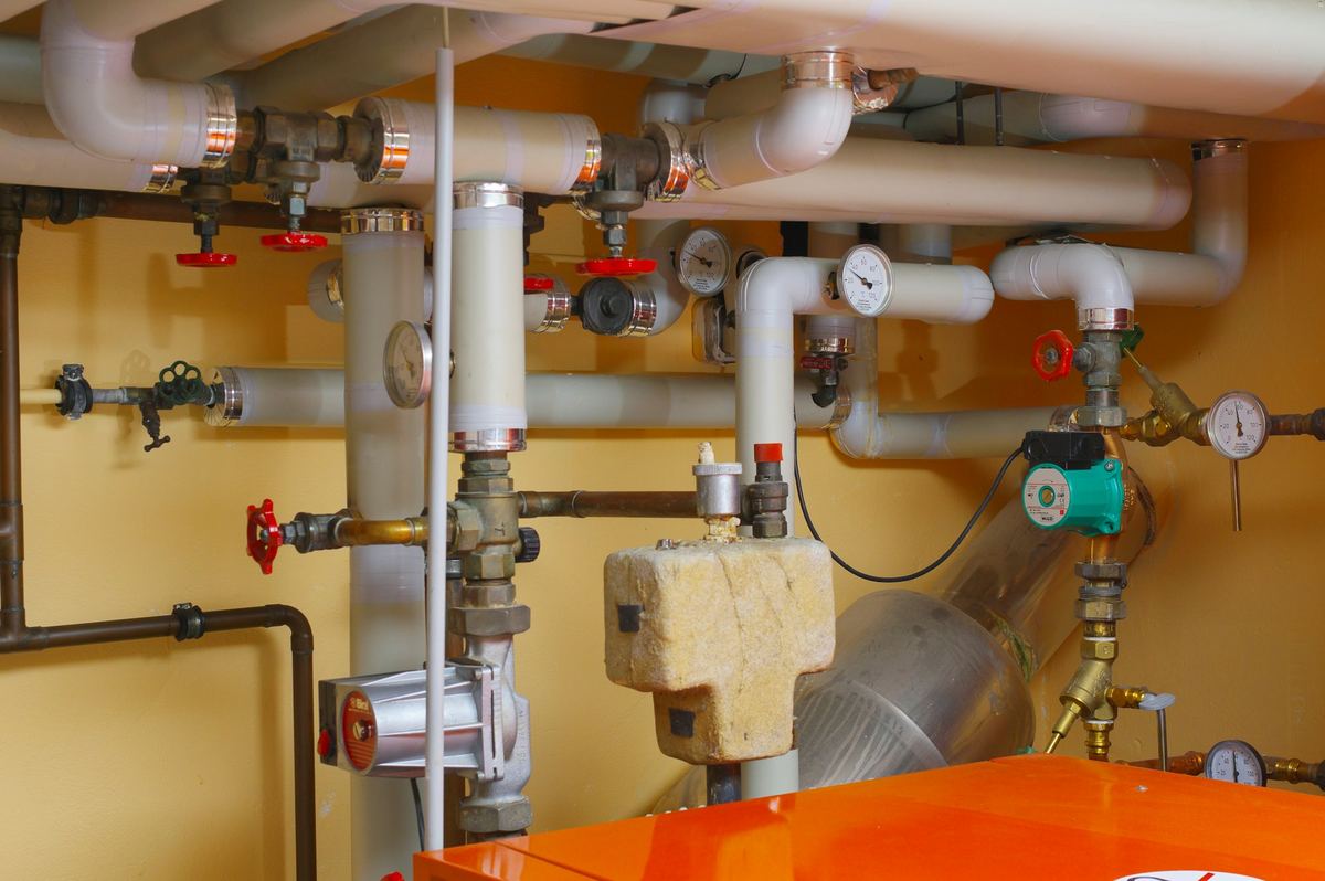 Valves and gauges on a heating system